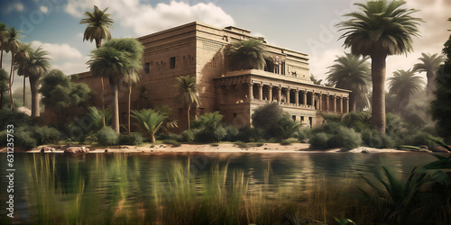 Ancient egyptian palace at the period of flourishing of civilization. AI generative image