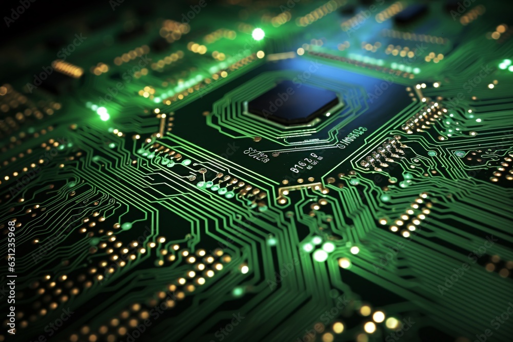 close-up photograph of a powerful CPU chip mounted on a motherboard, with a focus on the array of tiny transistors and circuitry close-up photograph of a powerful CPU chip mounted on a motherboard, with a focus on the array of tiny transistors and circuitry