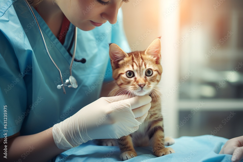 vet performing a routine vaccination on a kitten in a welllit and