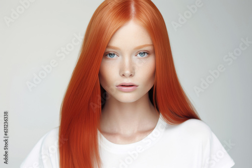 Woman With Long Red Hair Wearing White T - Shirt