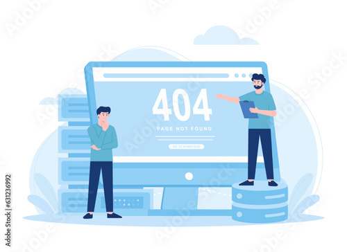 People are looking for data storage errors, 404 error concept flat illustration