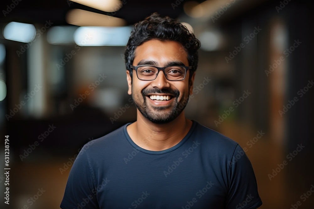 Indian male software engineer smiling at the camera, Computer science major