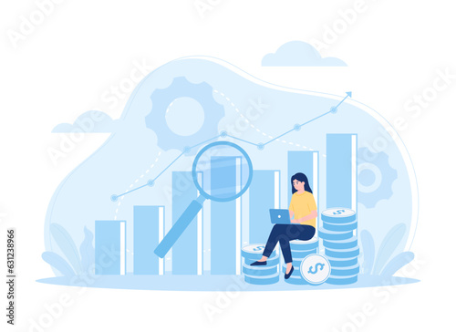 A woman analyzing business data concept flat illustration
