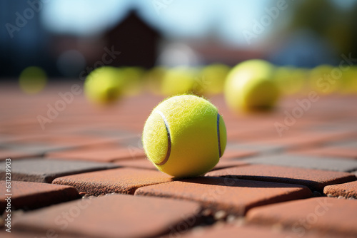 tennis ball sits on the court, ready to be served or returned in an exciting match