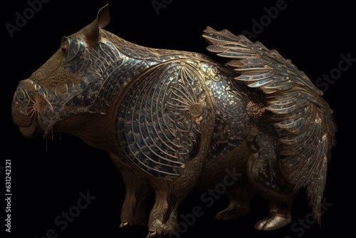 A winged hippopotamus with a lions mane. Generative AI