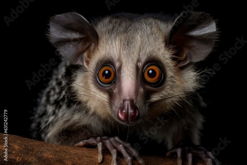 One little lemur on the branch of a tree in the rainforest Madagascar.generative AI © create