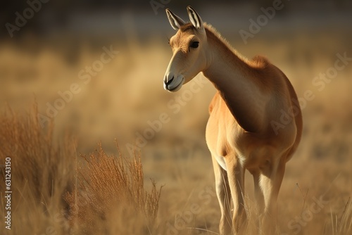 Portrait of male Saiga antelope or Saiga tatarica. Generative AI