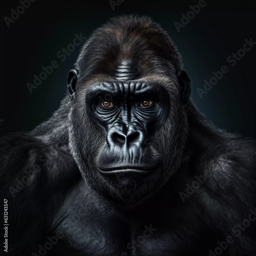 portrait of a gorilla on a black background. ai generated