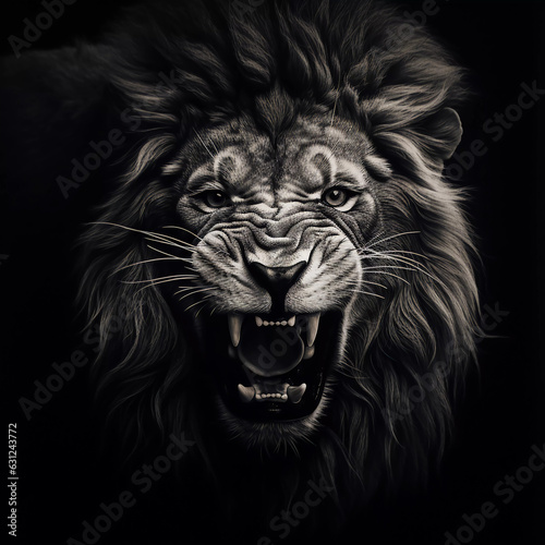 portrait of a lion on a black background. ai generated 
