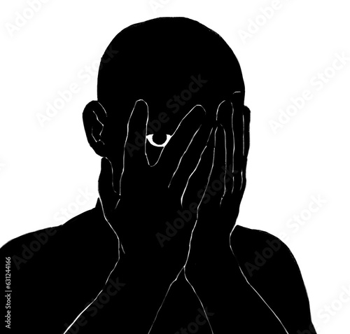 Fotografie Stylized illustration of a scary looking black shadowy androgynous silhouette fi