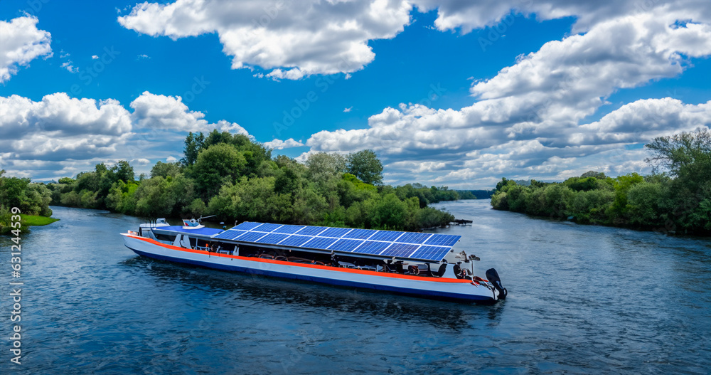 Fototapeta premium boat solar tourist on the river