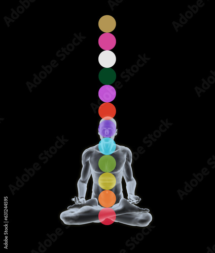 Yoga Silhouette in Lotus Pose with 12 Chakras