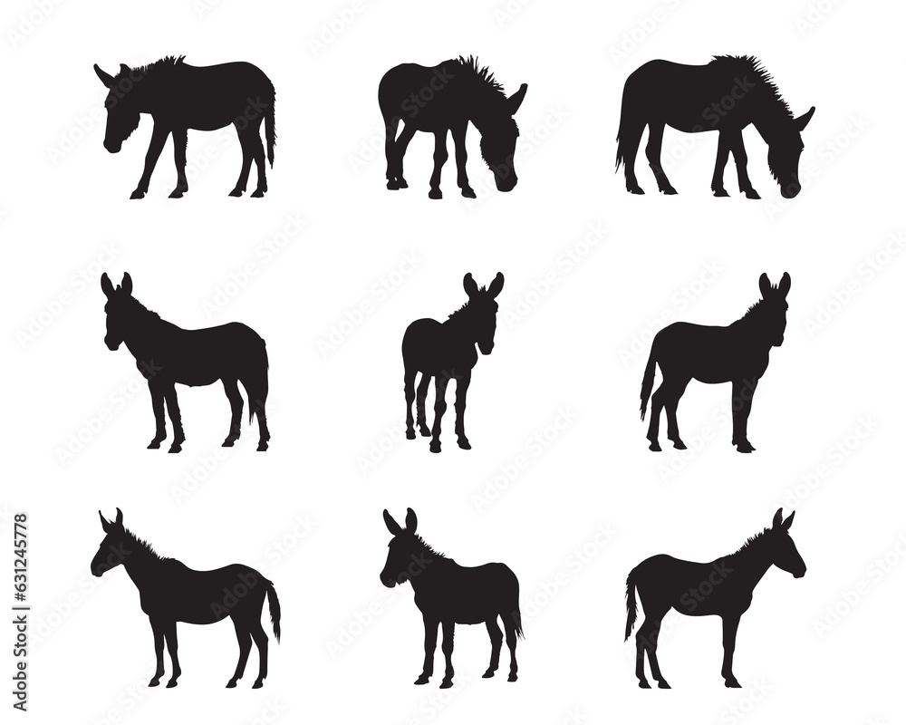 Silhouette donkey collection - vector illustration