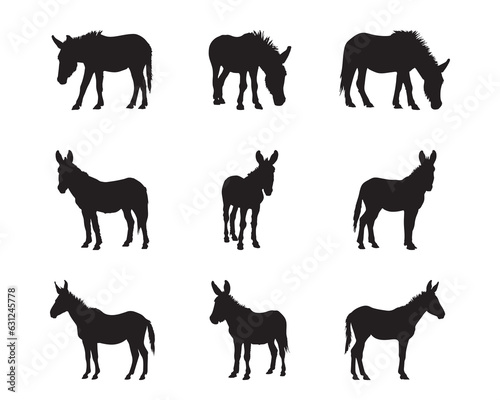 Silhouette donkey collection - vector illustration