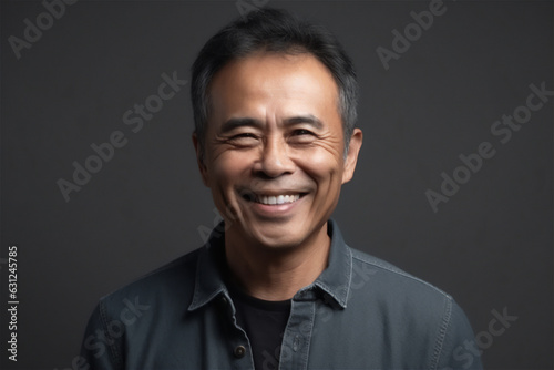 Asian mid adult man smiling on a grey background