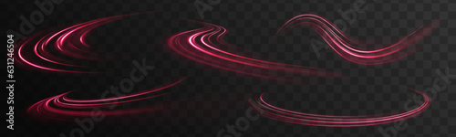  Fast speed car. Abstract red yellow light high speed dynamic on black background vector illustration. Curve streak trail line. Long yellow and red way effect. Vector Glowing neon spiral.