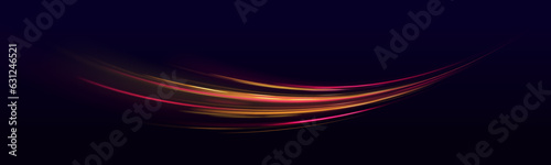 Blurred red neon light line design modern abstract vector illustration. Car light trails over black background. Technology futuristic dynamic motion. 