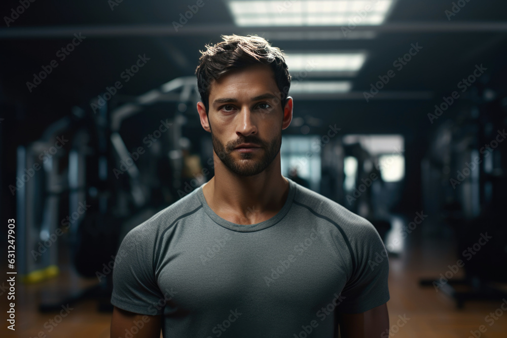 Fototapeta premium Man in Gym. Athletic, active and ready to train.