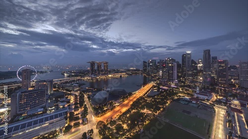 Aerial view of urban skyline and cityscape in Marina Bay Singapore.	