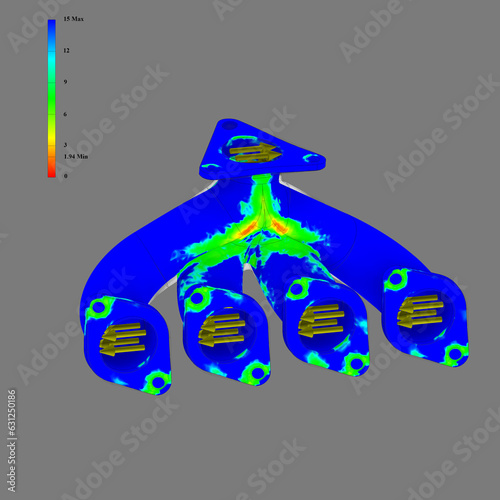 FEM analysis, finite element method analysis, of manifold car engine, stress test