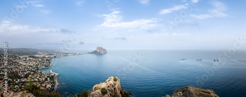 aerial and panoramic view of the bay of Calpe during the blue hour