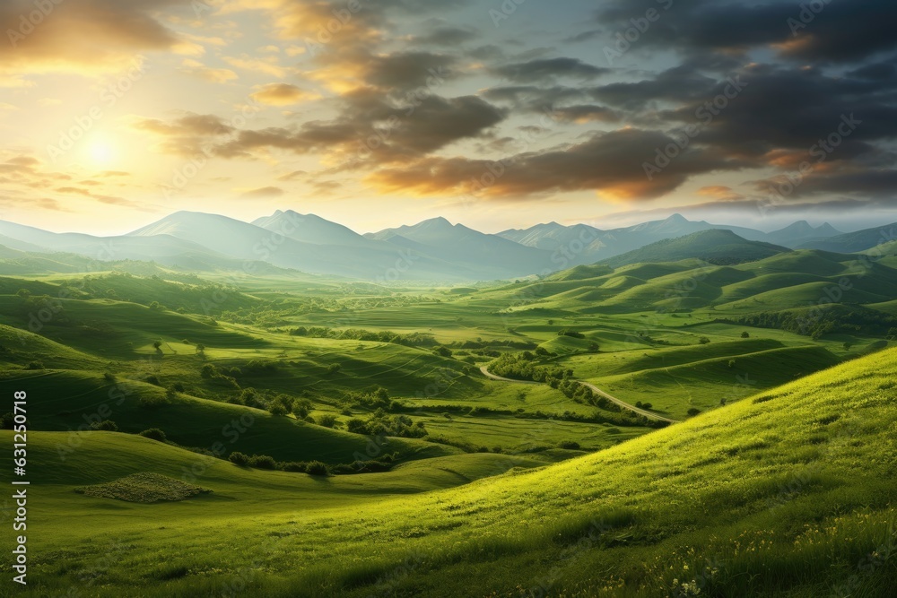 sunrise over the grassy hills Generative AI sunrise over the grassy hills Generative AI