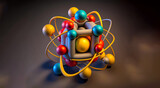 An enlarged model of an atom with a proton nucleus on a neutral abstract background. AI generated