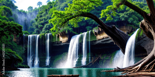 Beautiful big tree and waterfall landscape for background