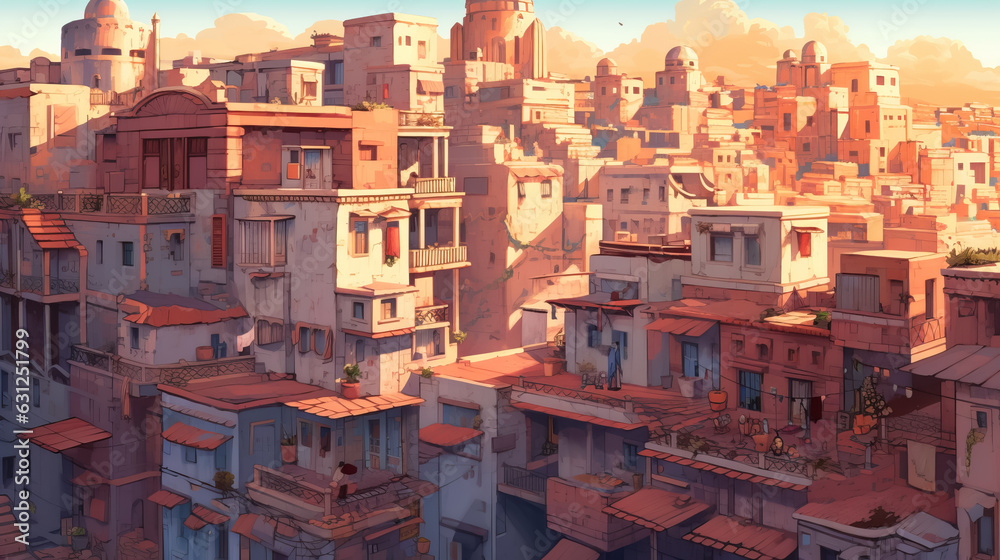 A captivating cityscape with simple forms digital painting daytime by AI