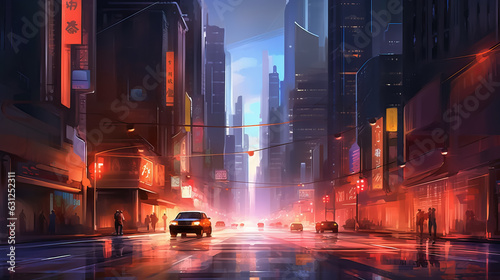 Road in the city digital painting by AI