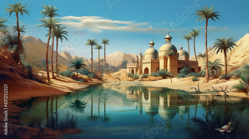 Surreal desert oasis digital painting by AI