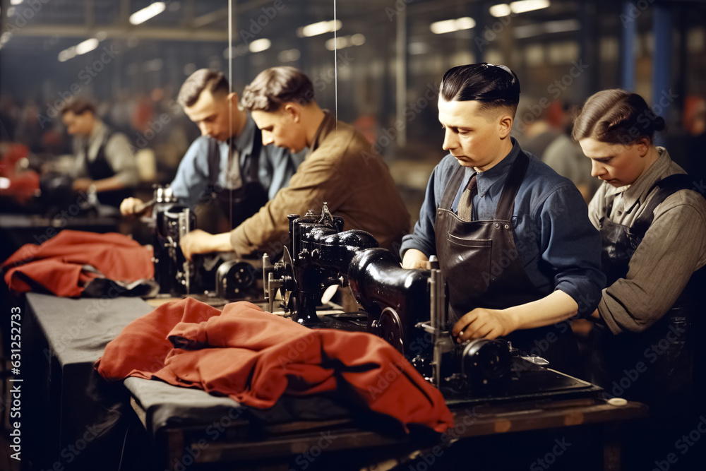 London factory workers from the 1940s work in a factory