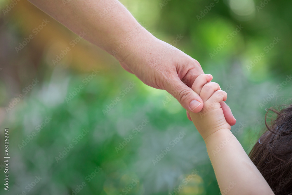 Family walking through the park on a shiny sunny summer day holding hands Family walking through the park on a shiny sunny summer day holding hands