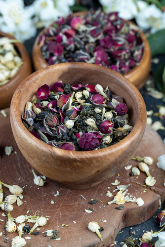 dried rose flowers to dried tea leaves