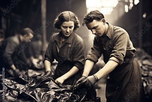 London factory workers from the 1940s work in a factory photo