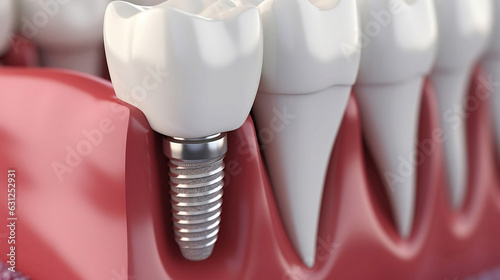 Dental implant in human denturra. Cosmetic dentistry concept