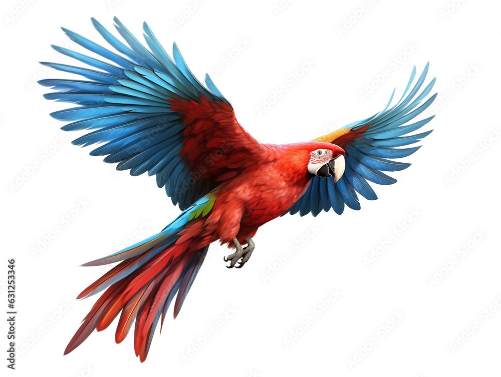 red and yellow macaw on a transparent background, which is easy to decorate your projects.