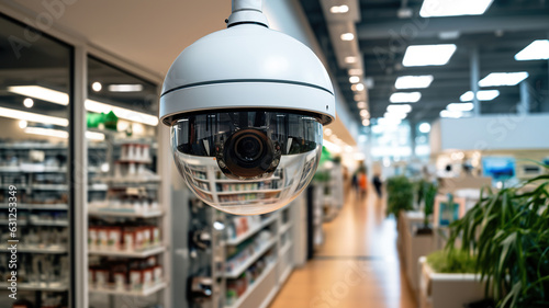 CCTV camera surveillance system for business buildings, retail centers, homes, and public areas. Generative AI photo