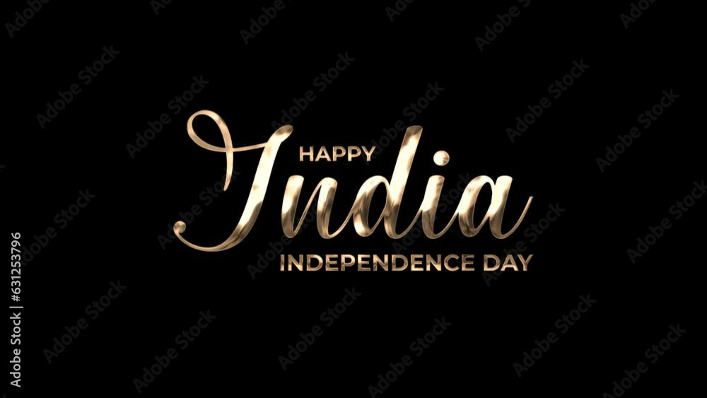 Independence Day India Text Animation in gold color. Perfect for greeting card celebrating India independence day. Happy India Independence day. 