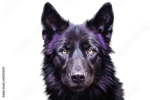 Portrait of Wild wolf focus on face that looking to camera, animal life concept, isolated on clear png background. Generative AI.