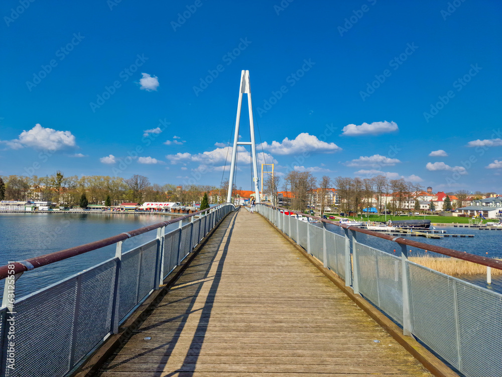 Gizycko, Poland April 20, 2023: Marina and pier in Gizycko on Lake Niegocin, Masuria, Poland.