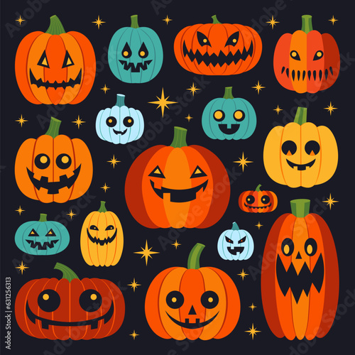Halloween Carved Pumpkins Set