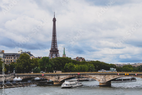 Paris, France: view of Seine River. Eiffel Tower in the background
