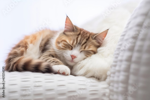 Cat Sleeping On Pillow On White Background. Generative AI