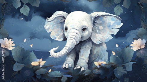  a painting of an elephant in the middle of a forest. generative ai