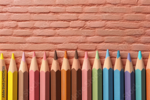 Pastel Crayons Lined Up Against Blank Canvas Backdrop. Generative AI photo