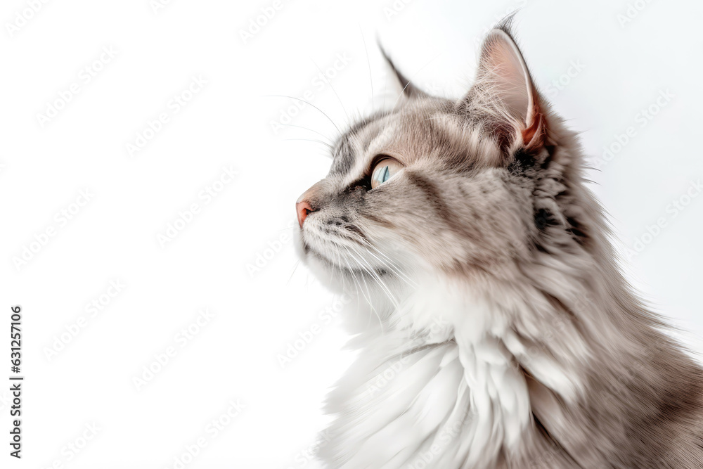 Portrait Of Cat Himalayan In Profile On White Background. Empty Space. Generative AI Portrait Of Cat Himalayan In Profile On White Background. Empty Space. Generative AI
