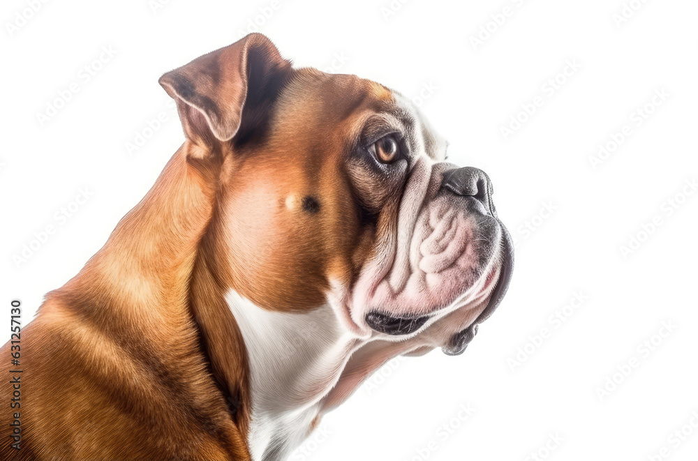 Portrait Of Dog Bulldog In Profile On White Background. Generative AI