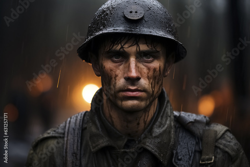 World war one soldier with serious look in dramatic cinematic light