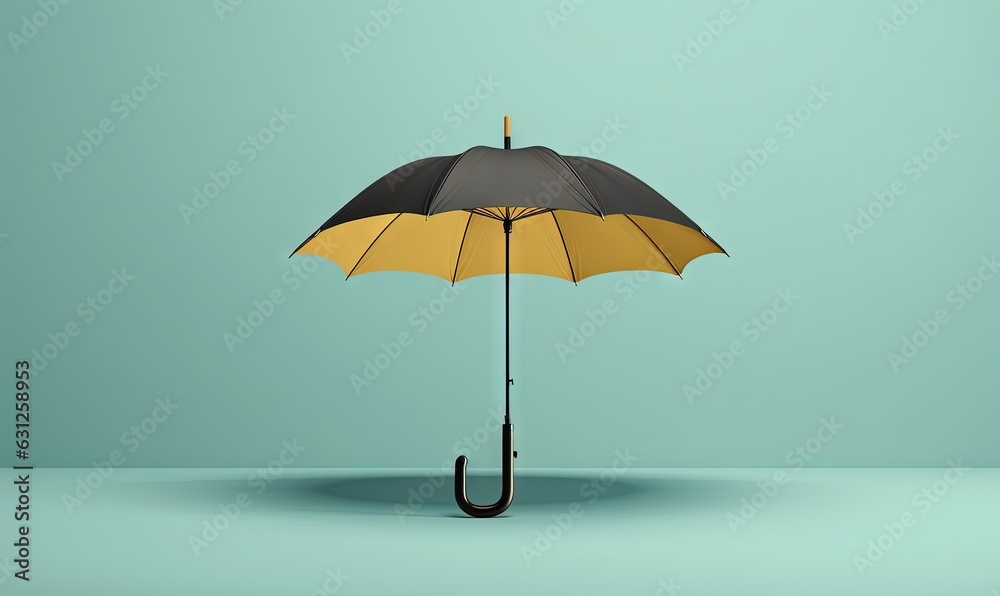 a black and yellow umbrella on a green background with a shadow. generative ai a black and yellow umbrella on a green background with a shadow. generative ai